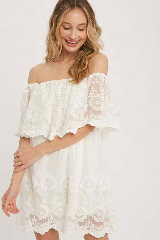 Lace Off The Shoulder Dress - Ivory