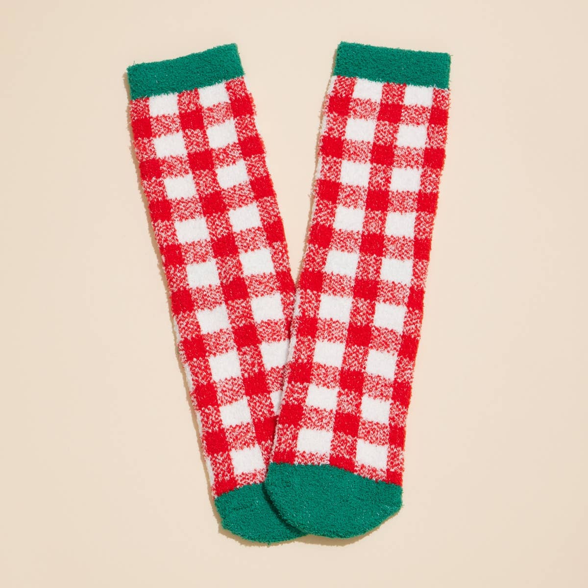 Fuzzy Christmas Checkered Socks