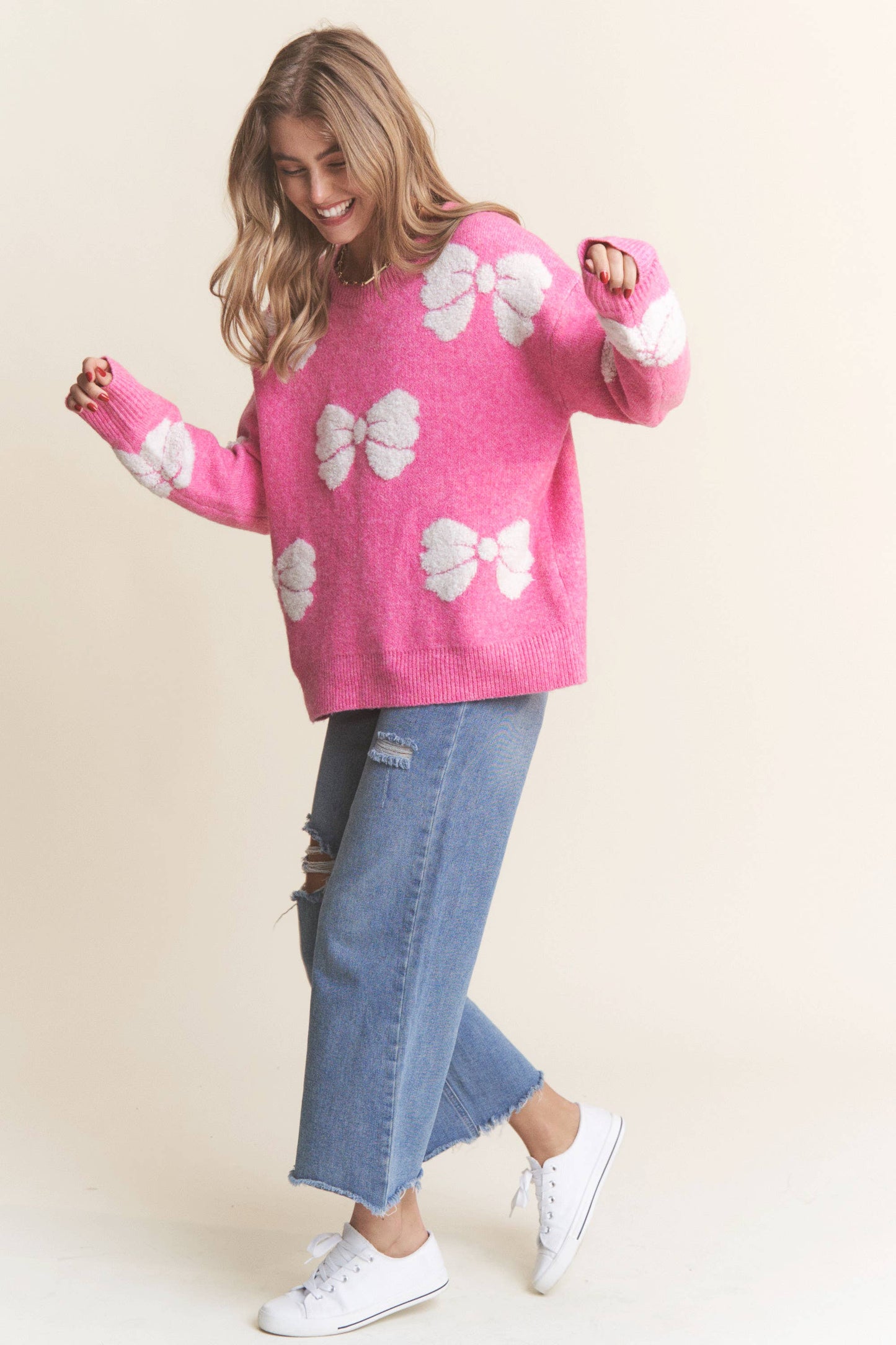 Big Pink Bow Pullover Sweater