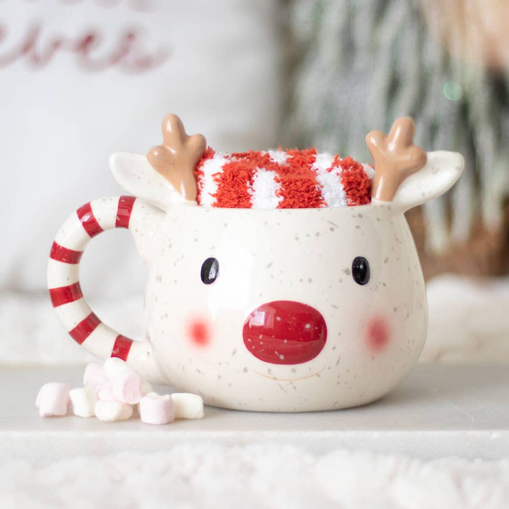 Rudolph Reindeer Christmas Mug and Socks Gift Set