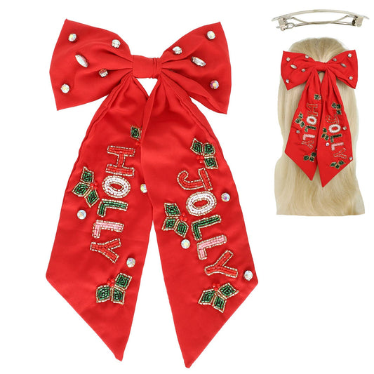 Christmas Holly Jolly Jeweled Hair Bow