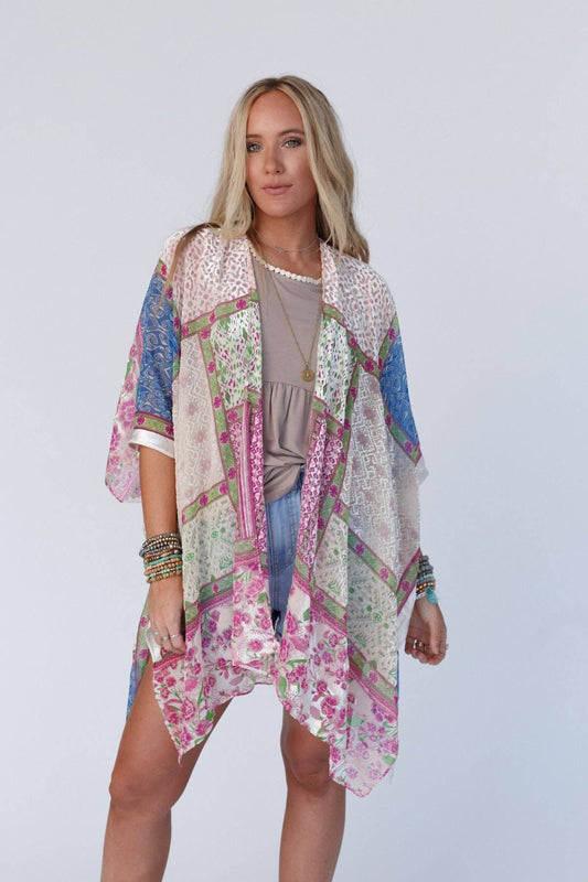 Boho Patchwork Kimono - White