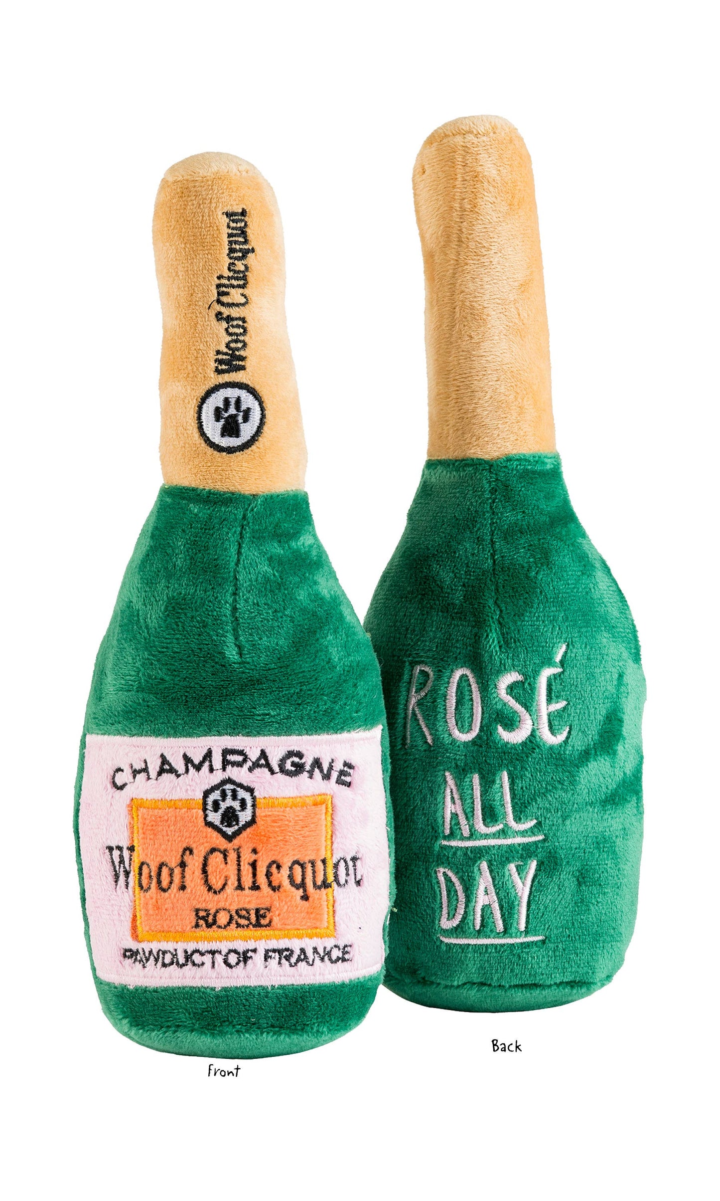 Woof Clicquot Rosé Champagne Bottle Squeaker Dog Toy: Small