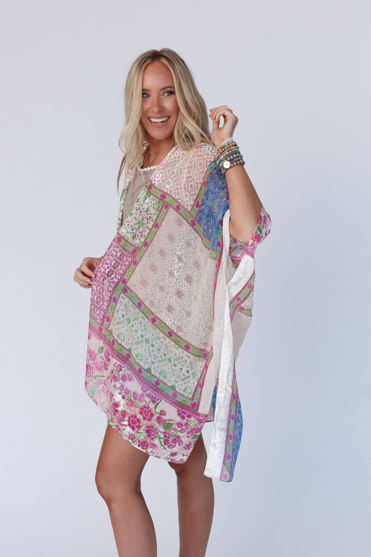 Boho Patchwork Kimono - White