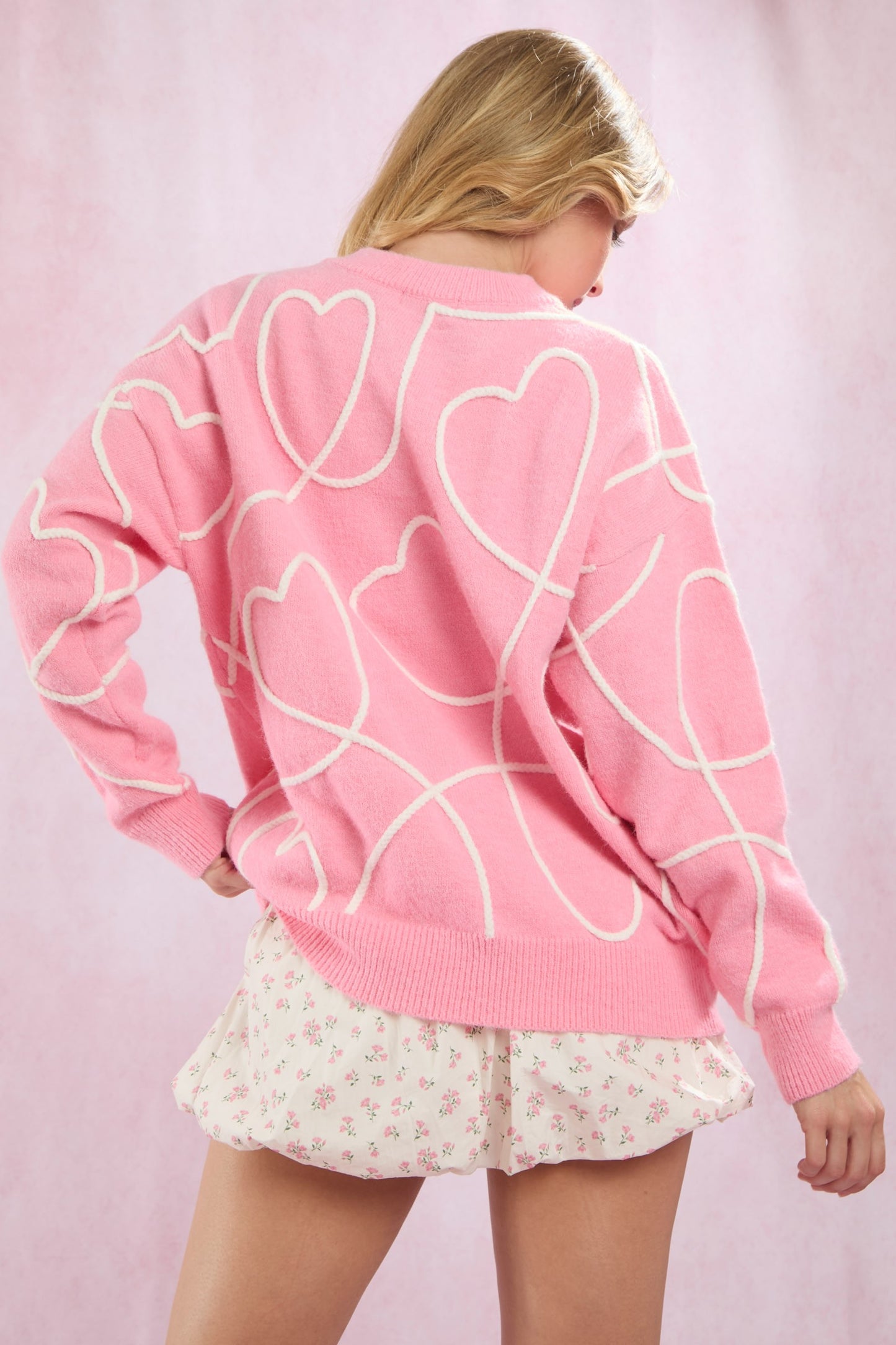 Valentine's Day Embroidered Heart Pullover Sweater