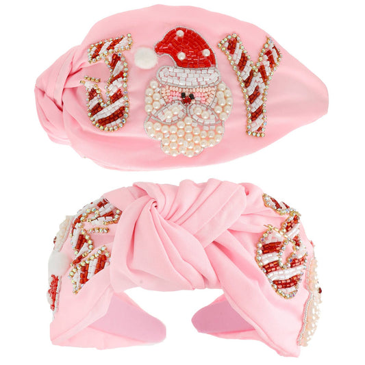 Christmas Santa Joy Jeweled Top Knotted Headband - Pink