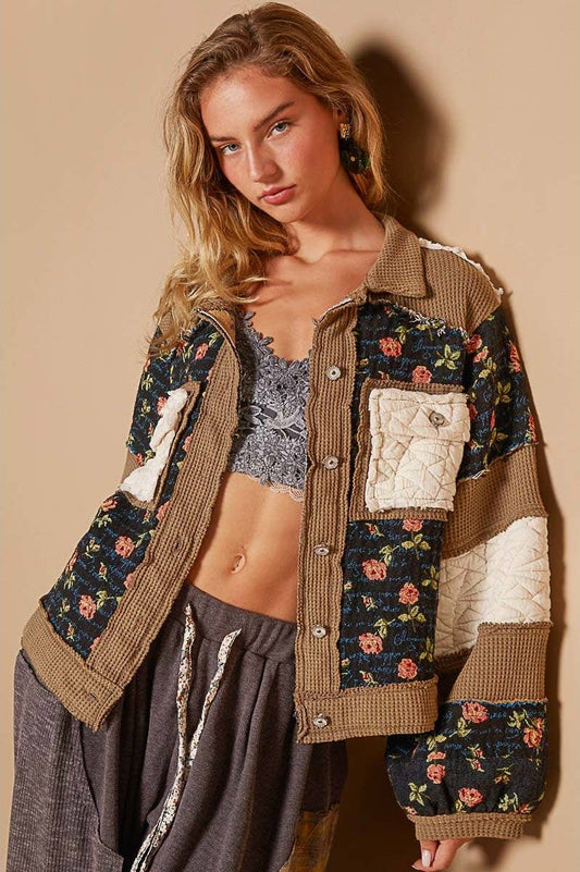 Vintage Jacquard Floral Colorblock Jacket