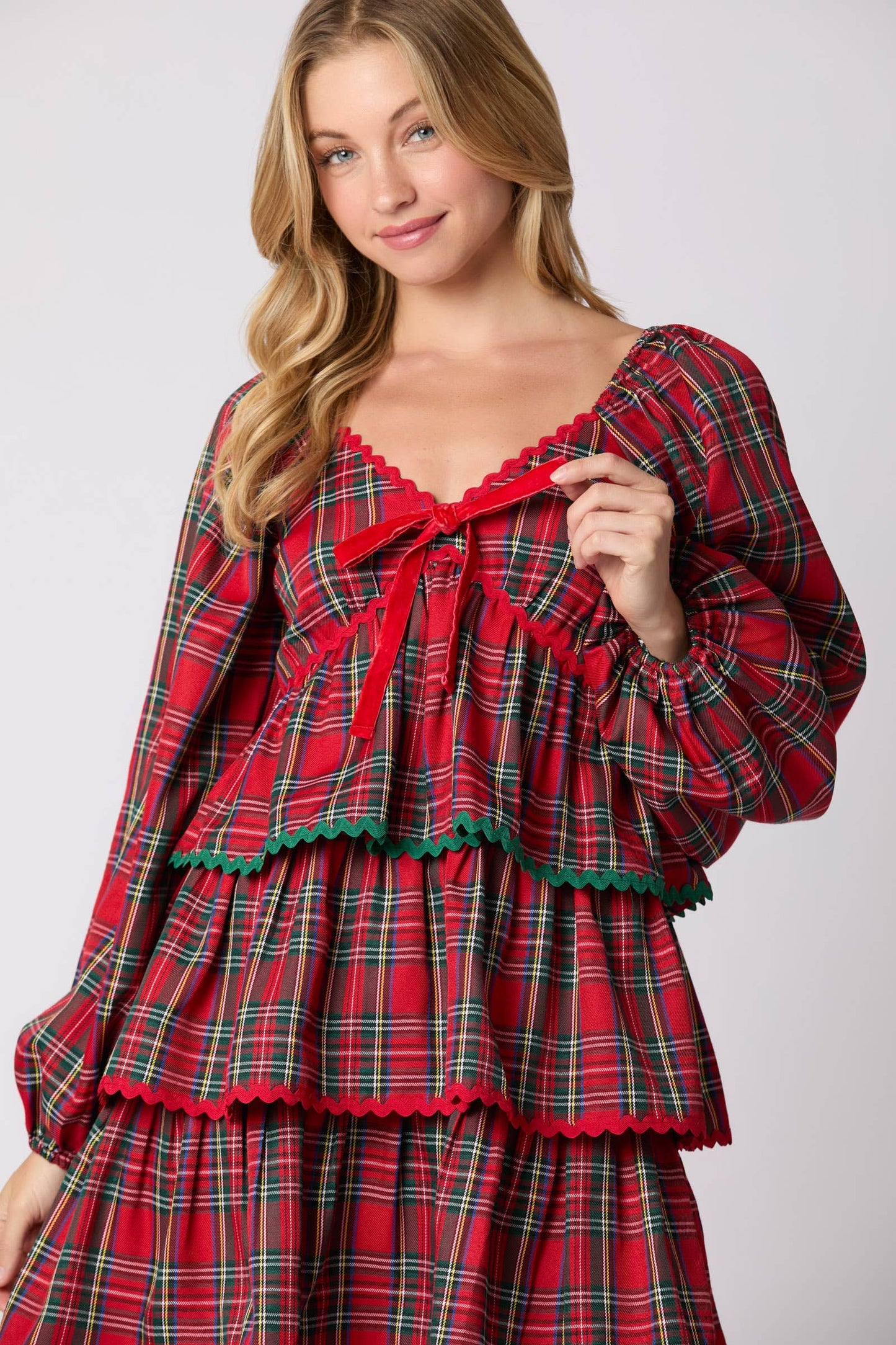 Red Plaid Tiered Ruffle Dress