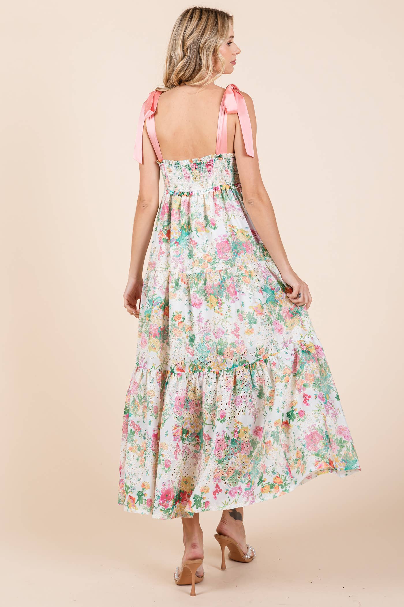 Floral Print Eyelet Maxi Dress