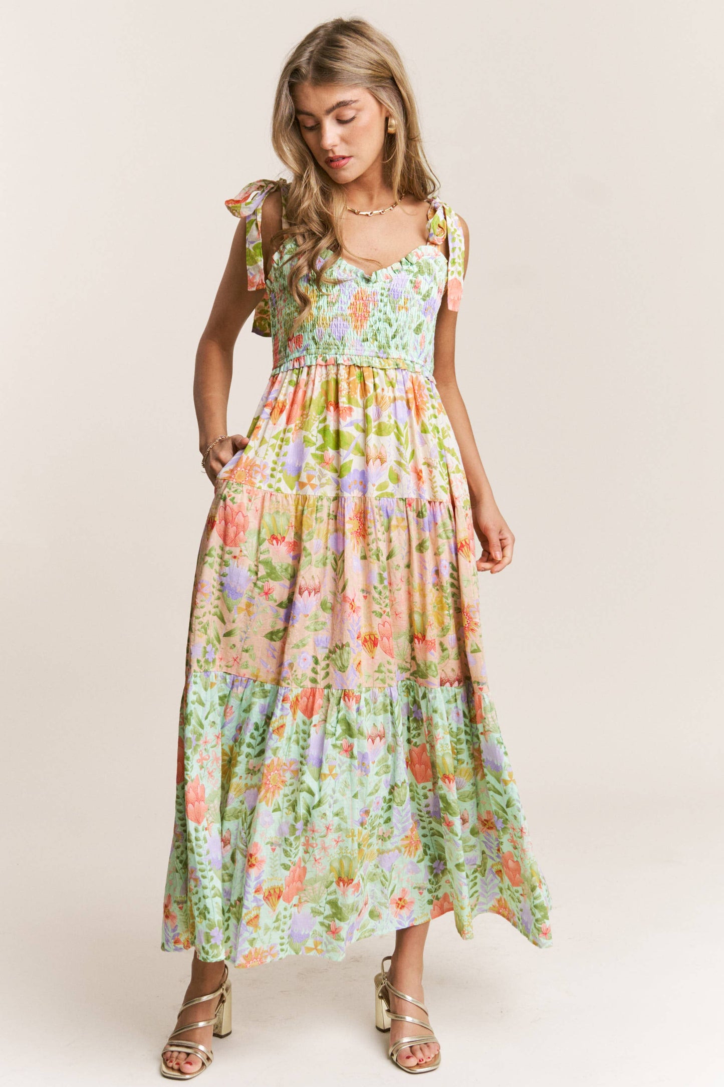 Floral Tiered Bow Maxi Dress