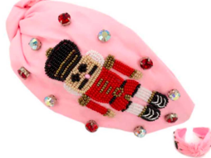 Nutcracker Jeweled Knotted Christmas Headband - Pink