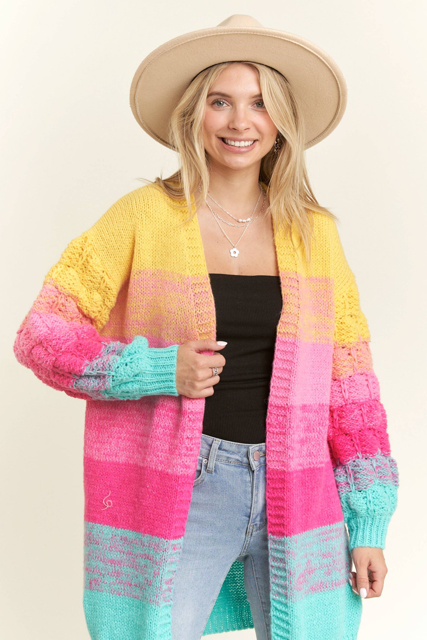 Rainbow Colorblock Cardigan Sweater