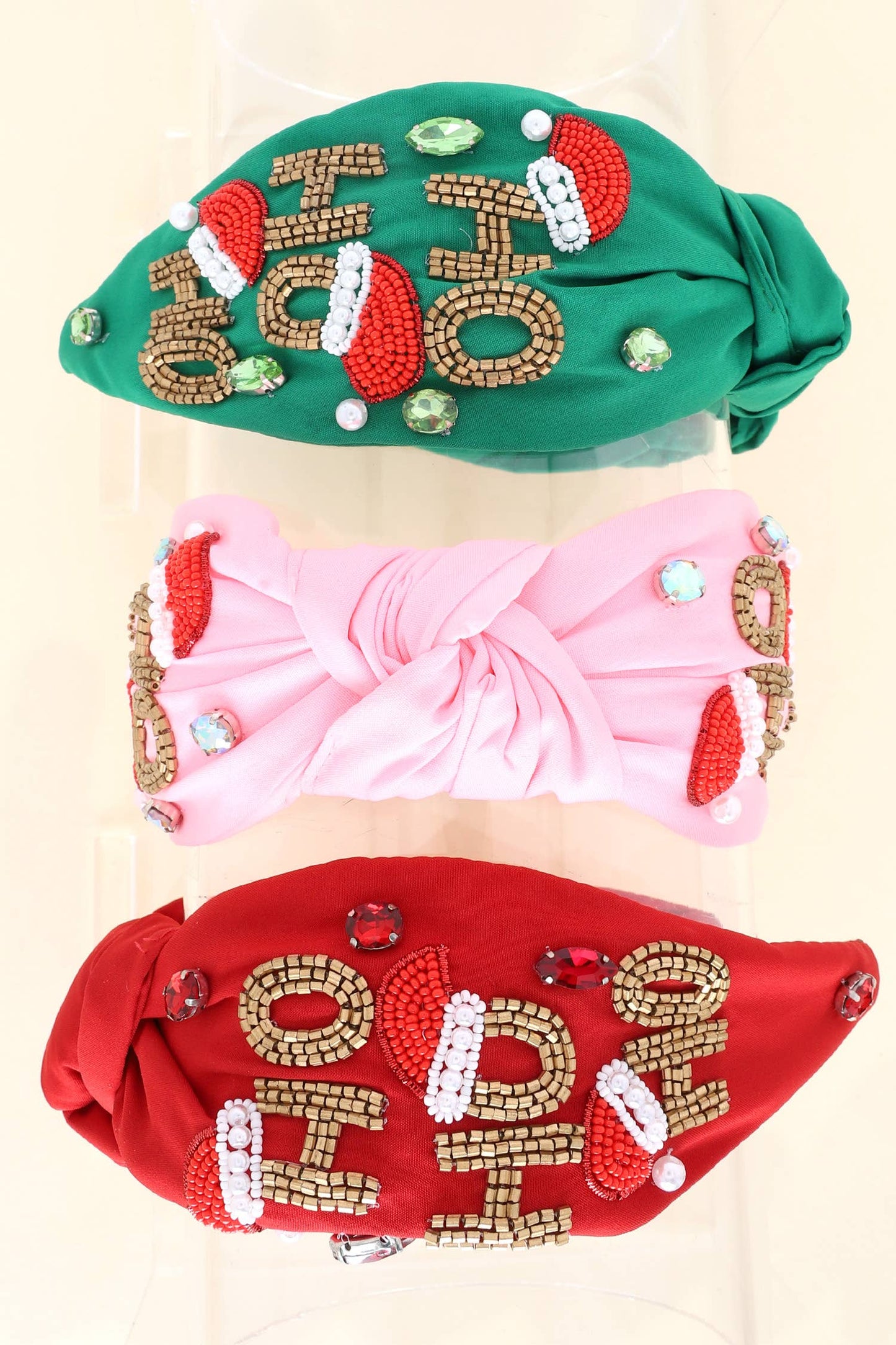 Christmas Jeweled HO HO HO Knotted Headband - Green