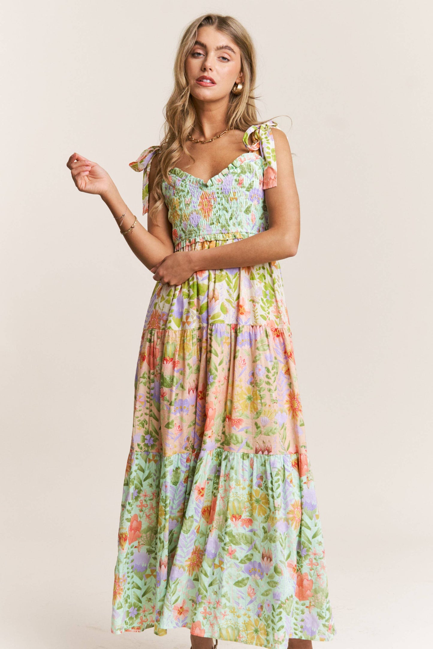 Floral Tiered Bow Maxi Dress