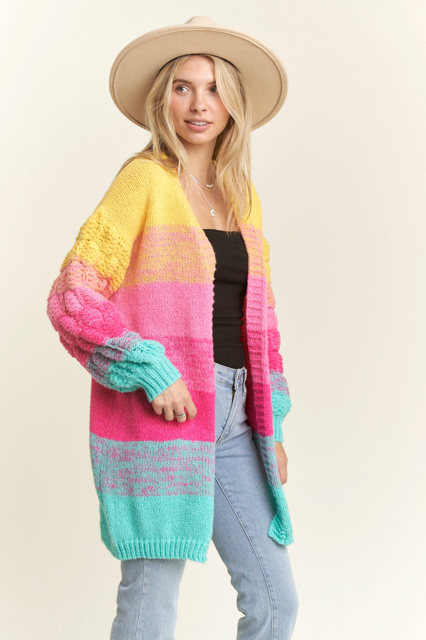 Rainbow Colorblock Cardigan Sweater