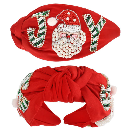 Christmas Santa Joy Jeweled Top Knotted Headband - Red