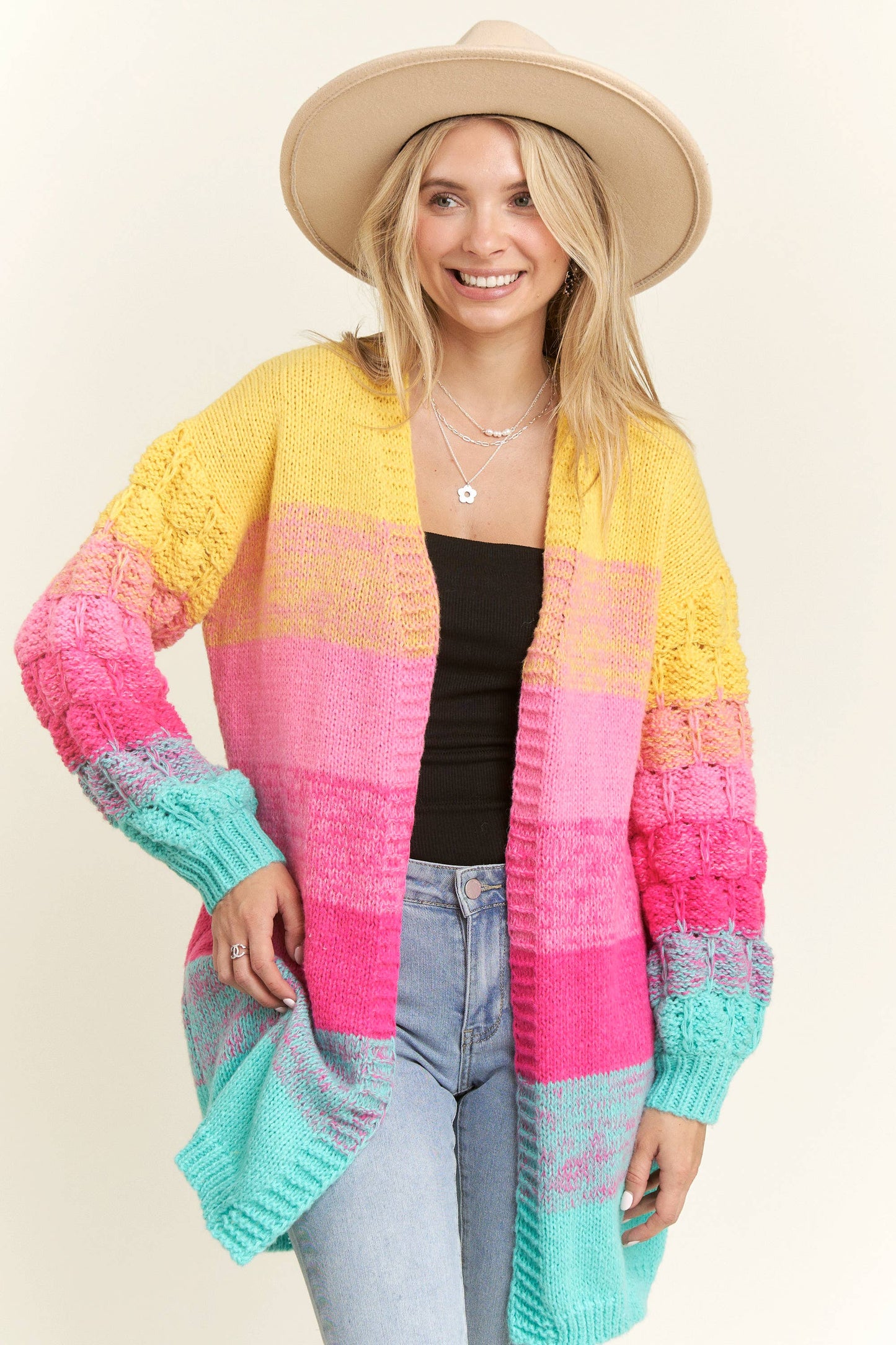 Rainbow Colorblock Cardigan Sweater