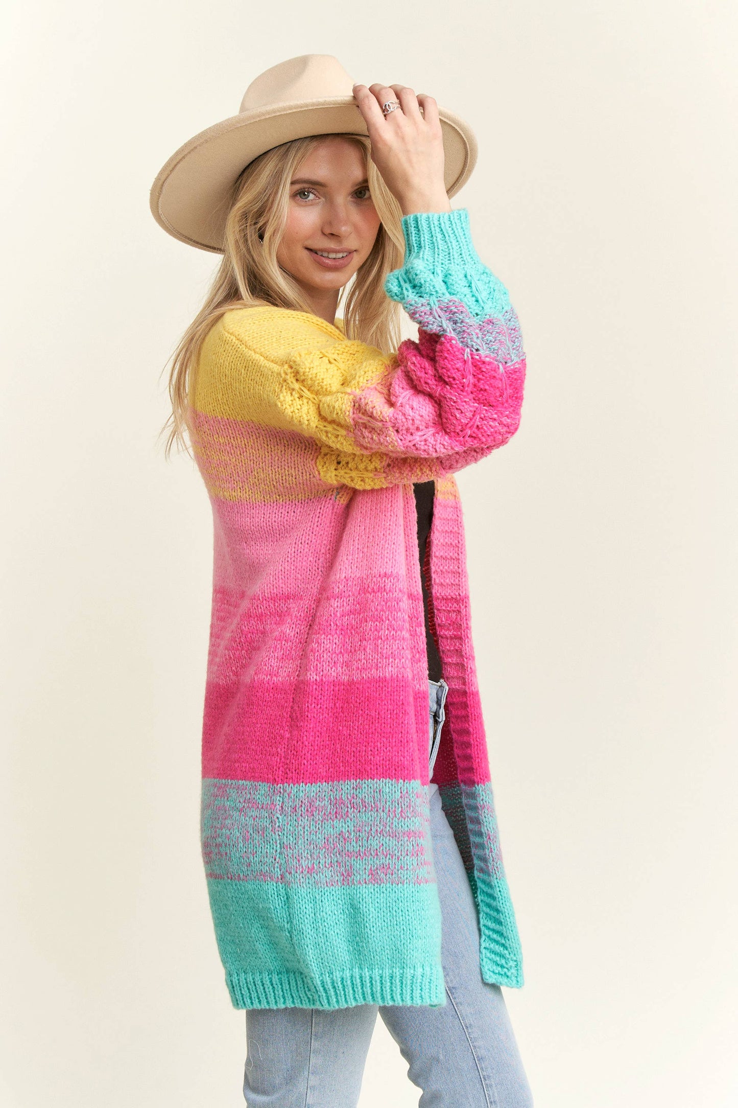 Rainbow Colorblock Cardigan Sweater