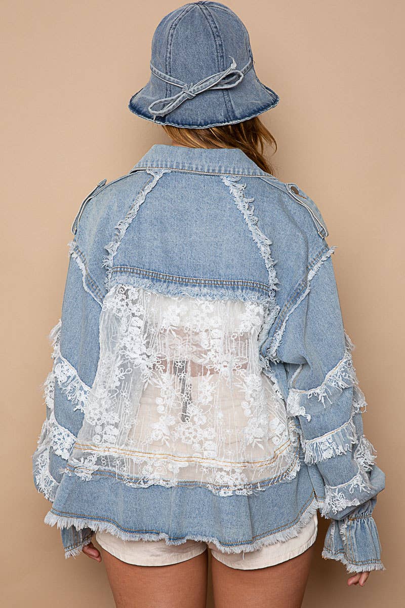 Floral Lace Ruffle Denim Jacket