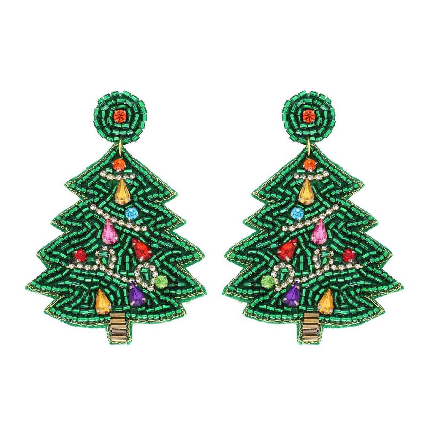 Beaded Christmas Tree Dangle Earrings Green