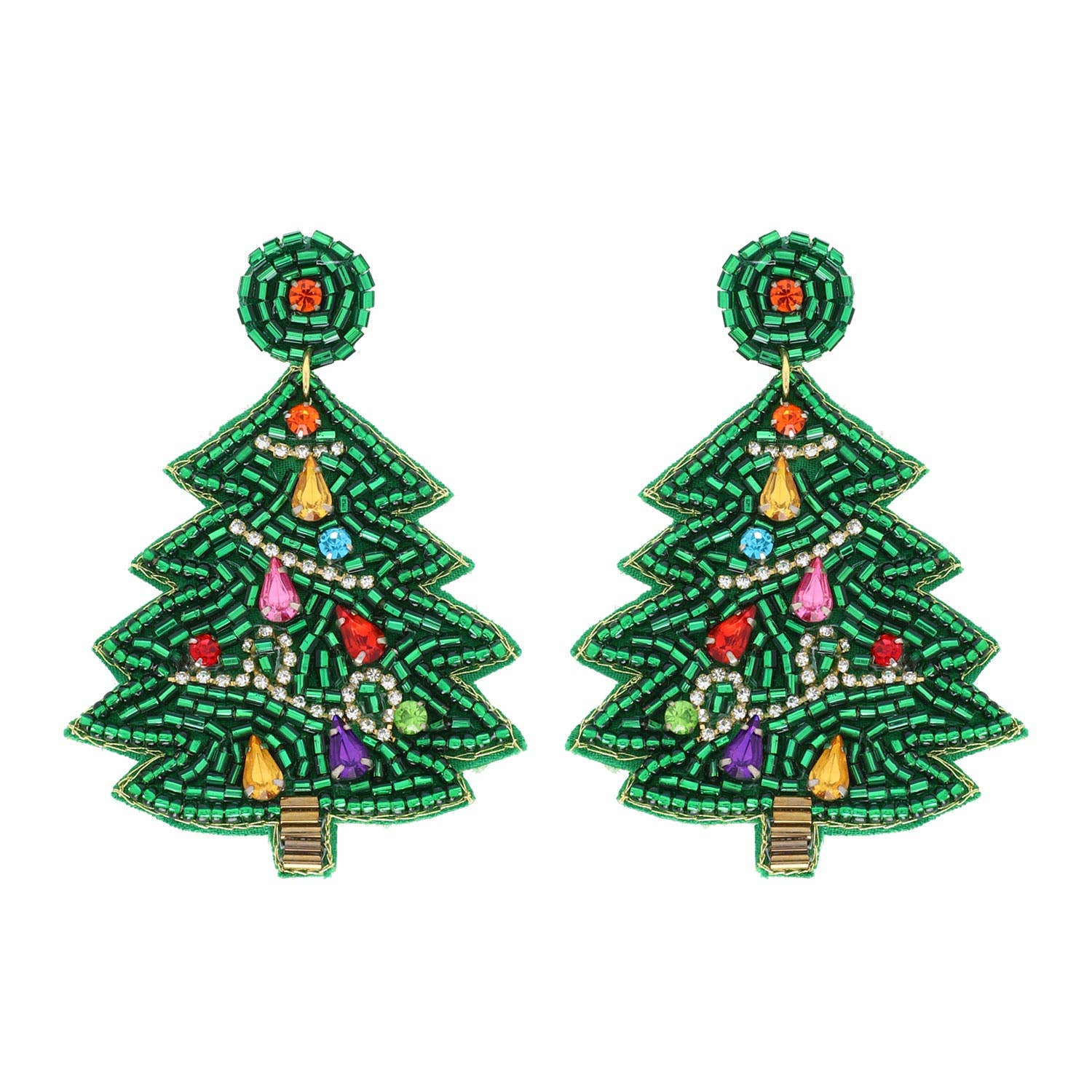 Beaded Christmas Tree Dangle Earrings Green