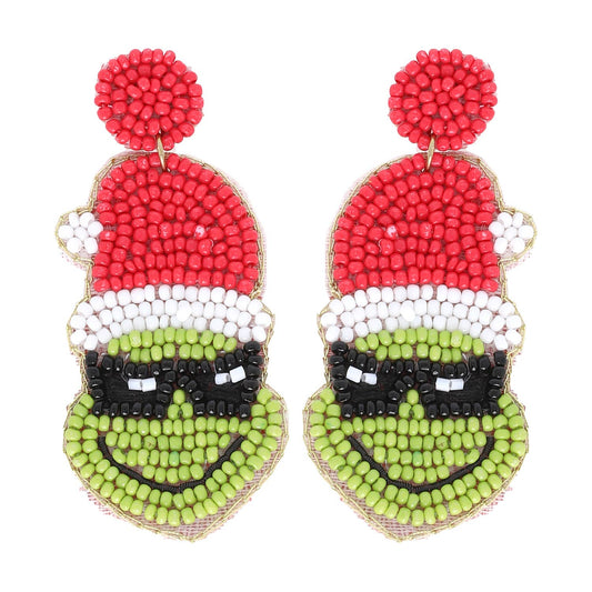 Grinch Christmas Beaded Earrings