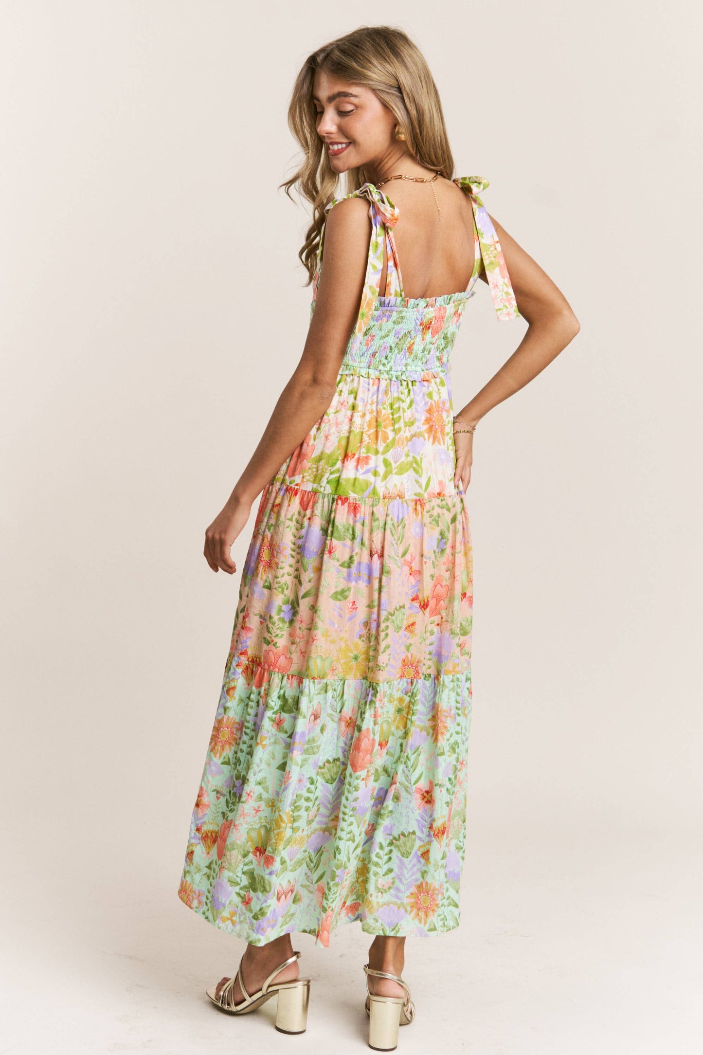 Floral Tiered Bow Maxi Dress