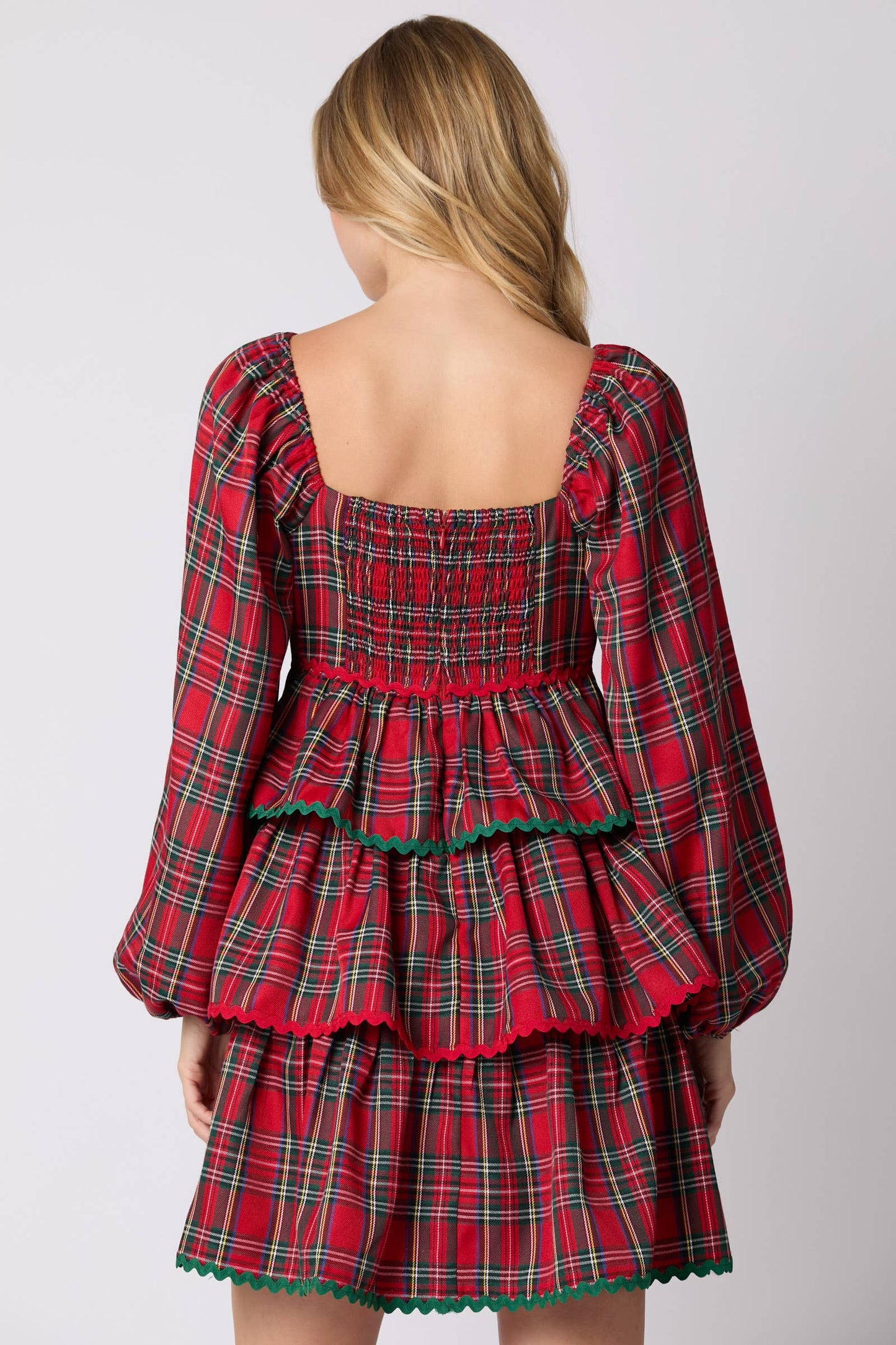 Red Plaid Tiered Ruffle Dress