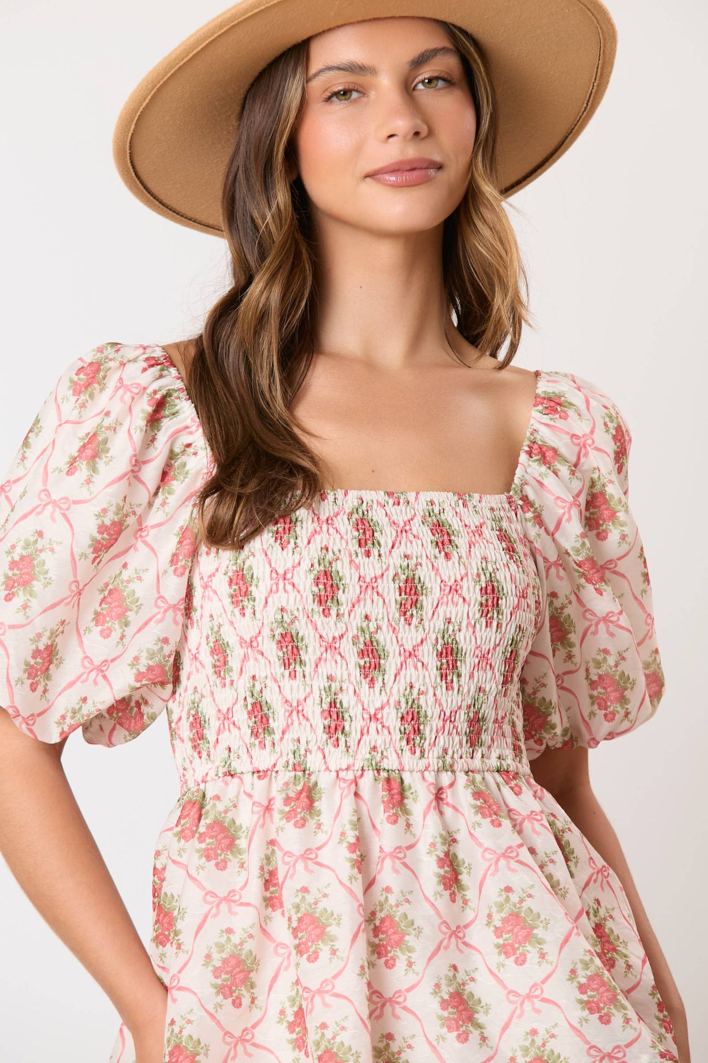 Bow & Rose Print Tiered Midi Dress