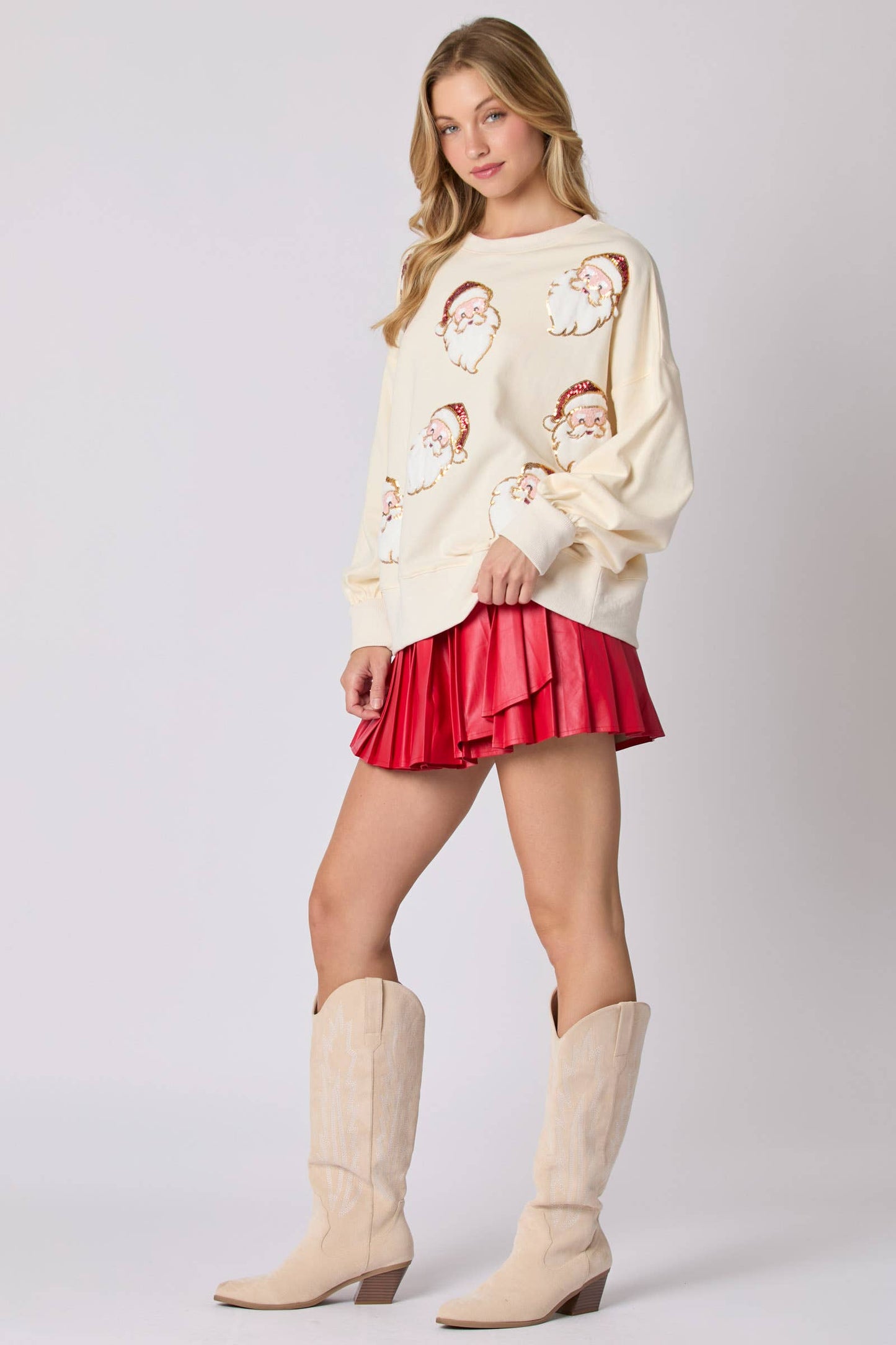 Santa Sequin Embroidered Christmas Pullover Sweater