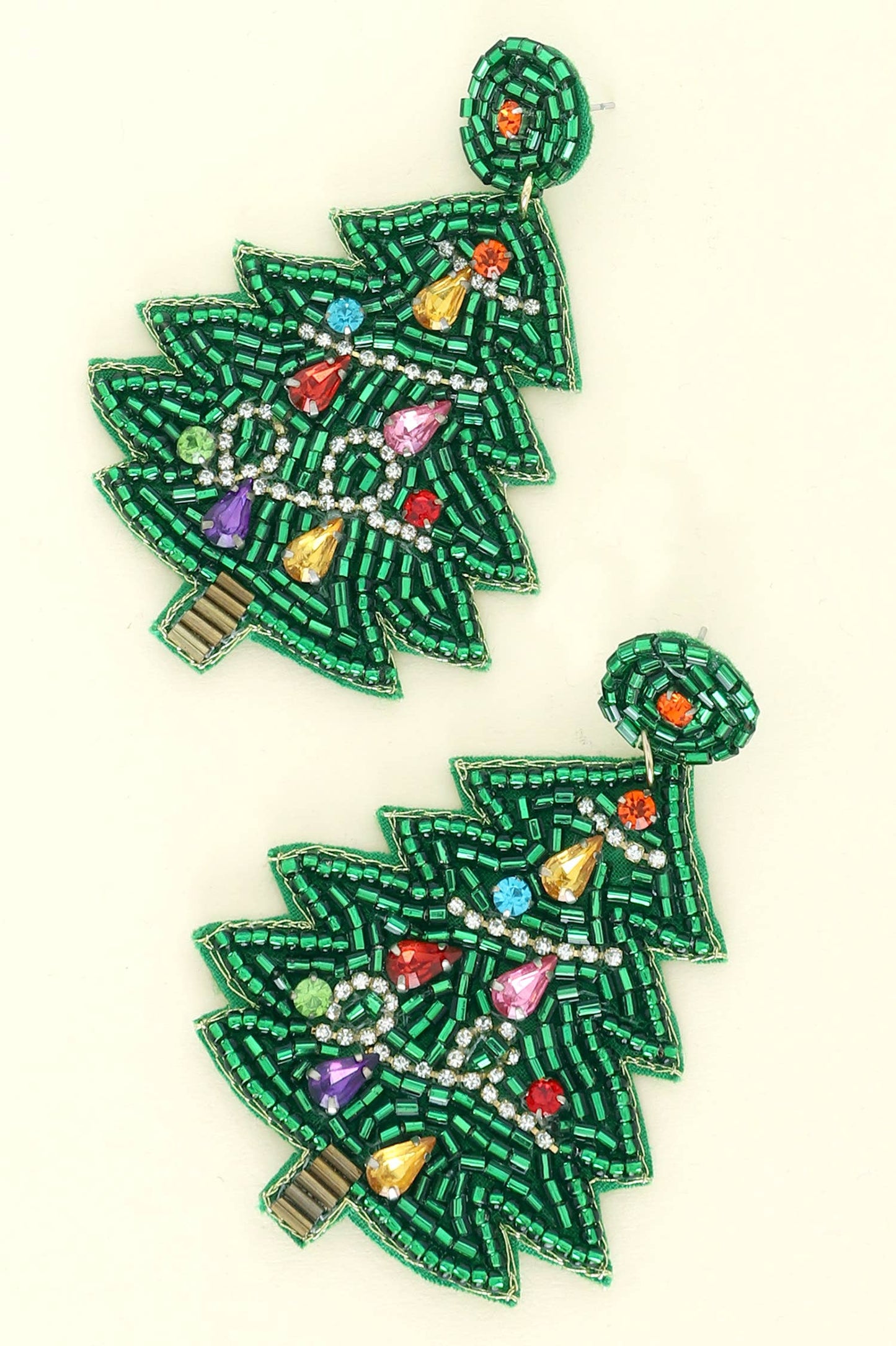 Beaded Christmas Tree Dangle Earrings