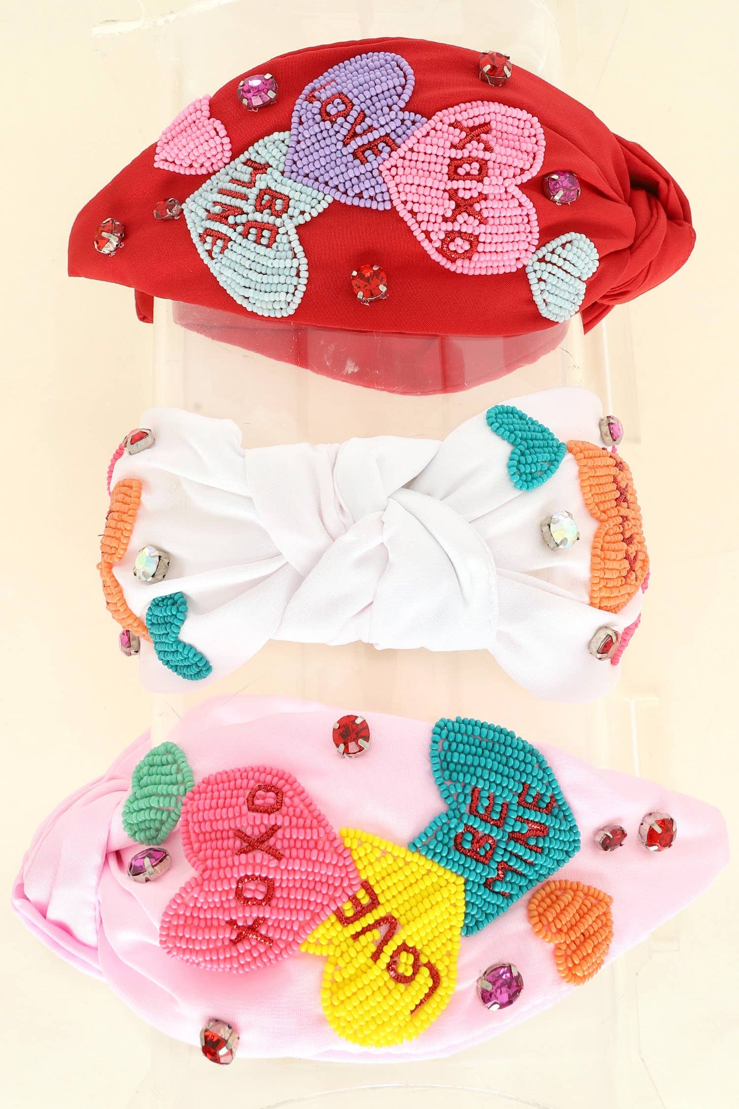 Valentine's Day Conversation Hearts Beaded Knotted Headband