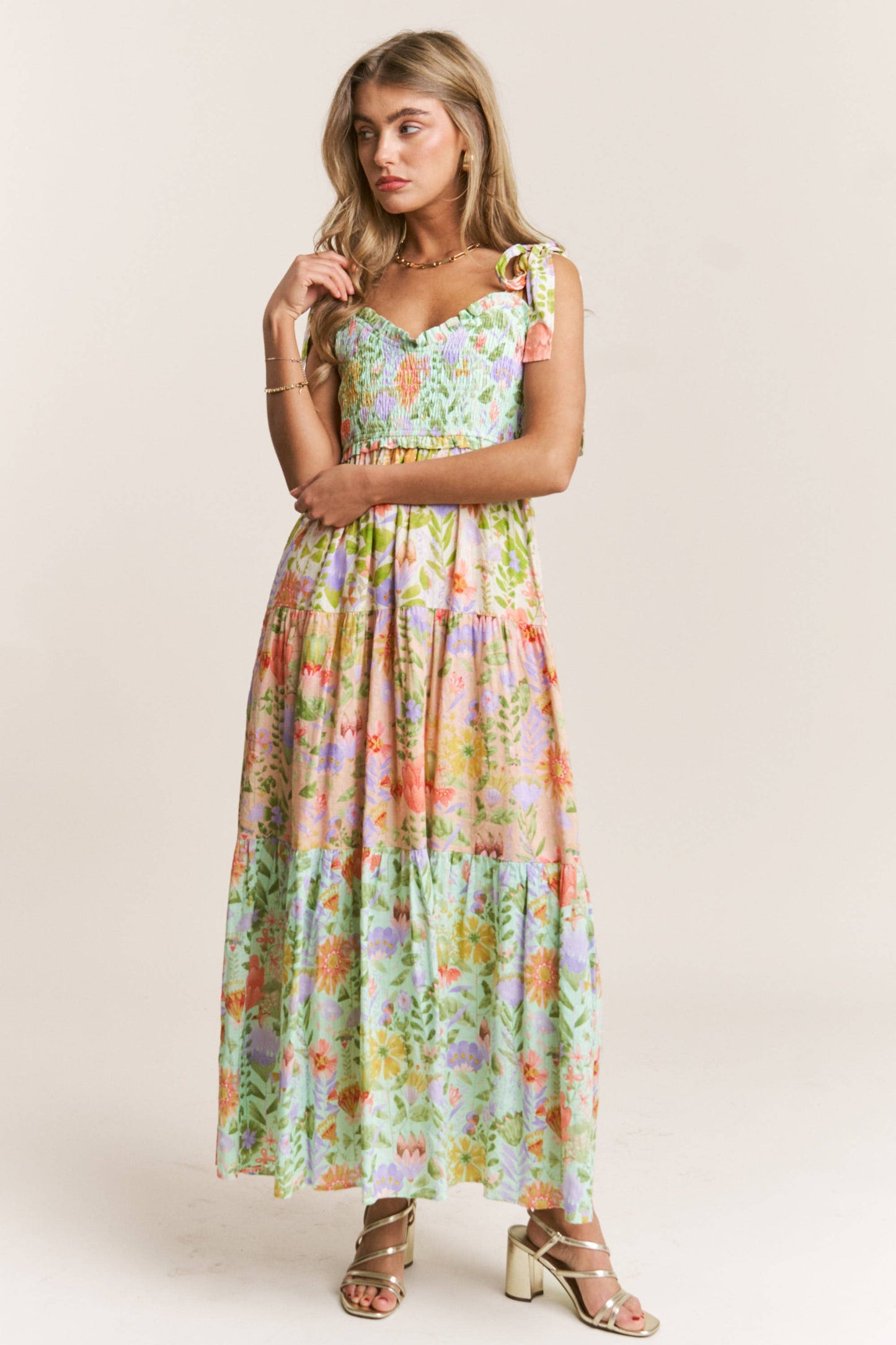 Floral Tiered Bow Maxi Dress