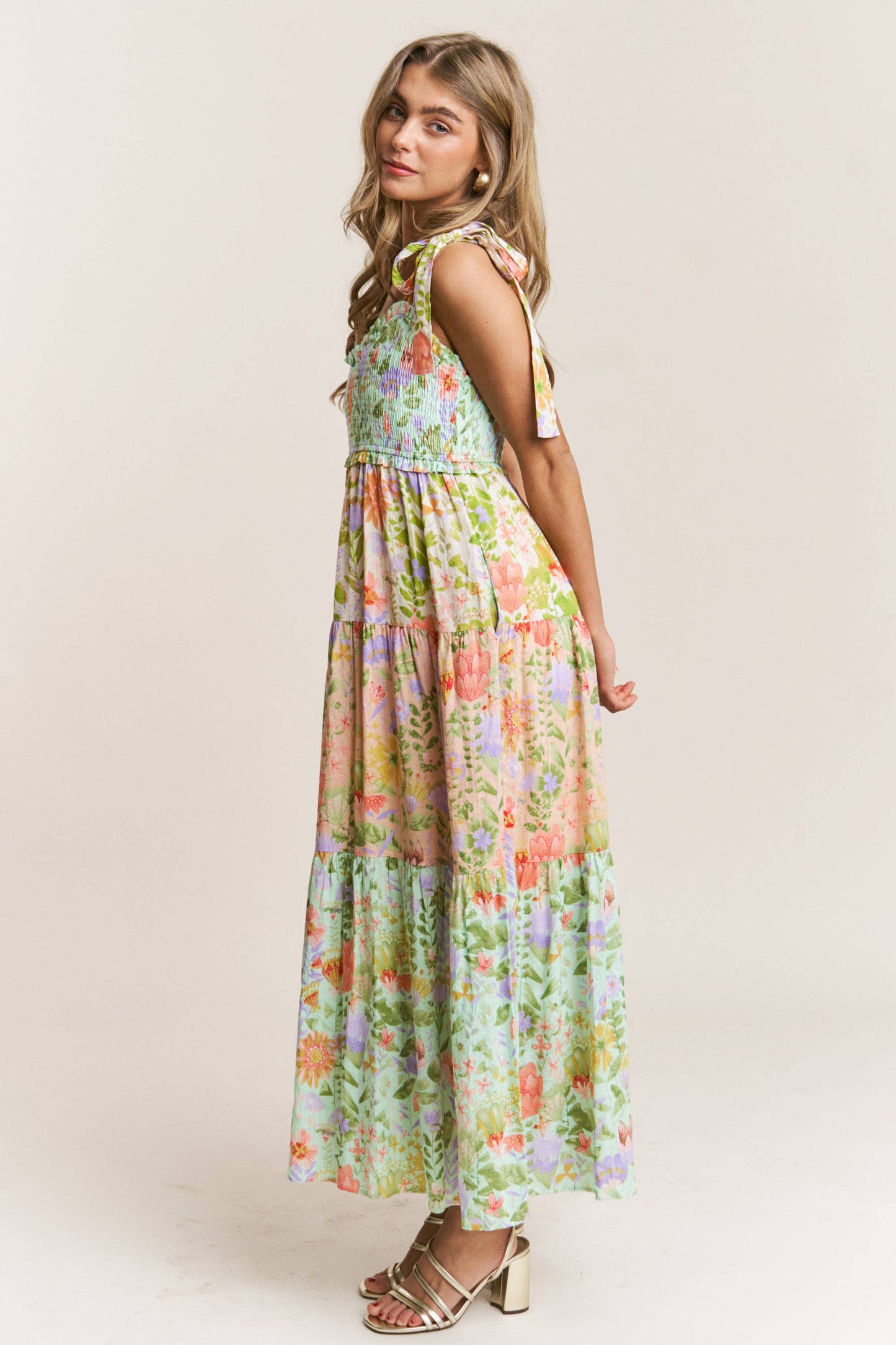 Floral Tiered Bow Maxi Dress