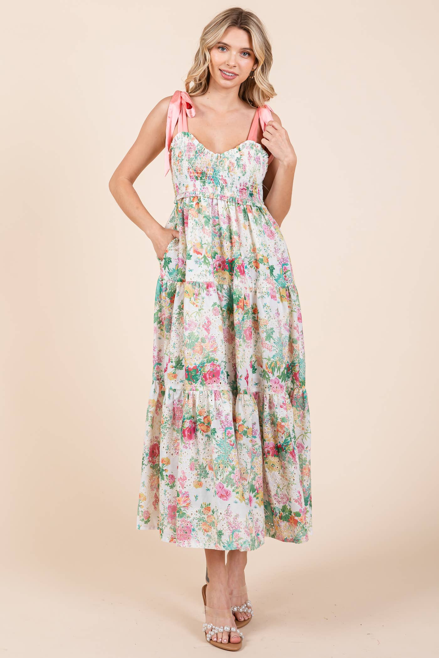 Floral Print Eyelet Maxi Dress