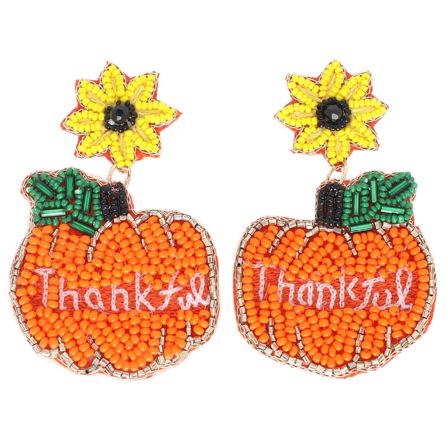 Pumpkin Sunflower Beaded Earrings