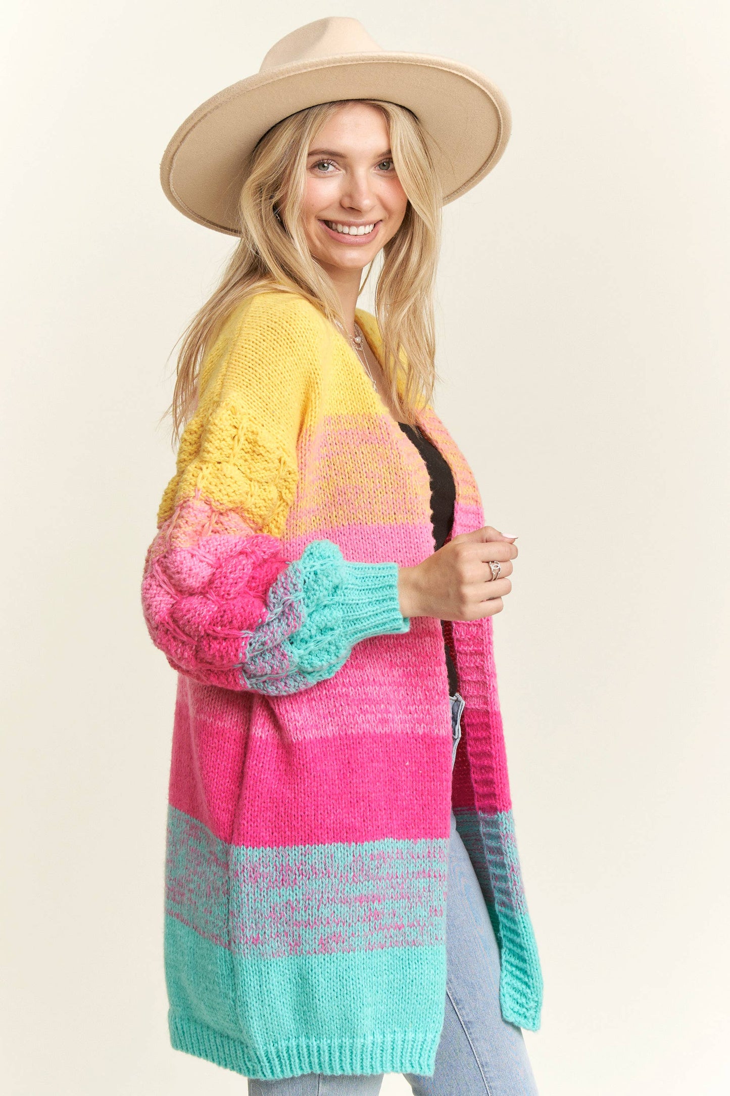 Rainbow Colorblock Cardigan Sweater