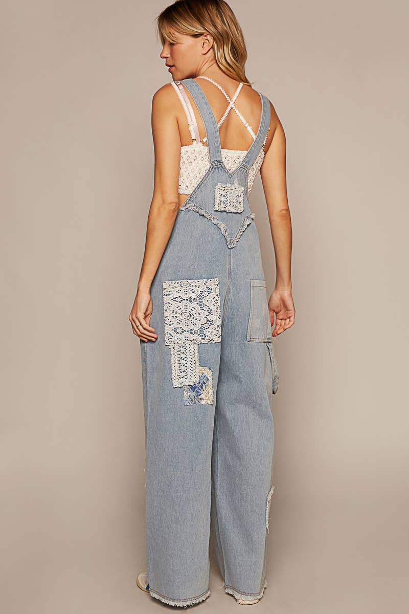 Crochet Patchwork Denim Overalls