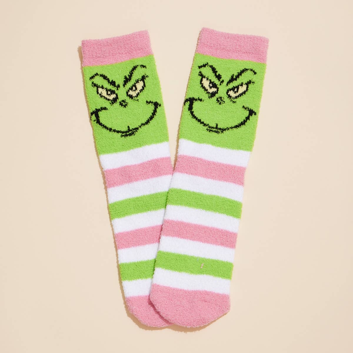 Fuzzy Christmas Grinch Face Socks