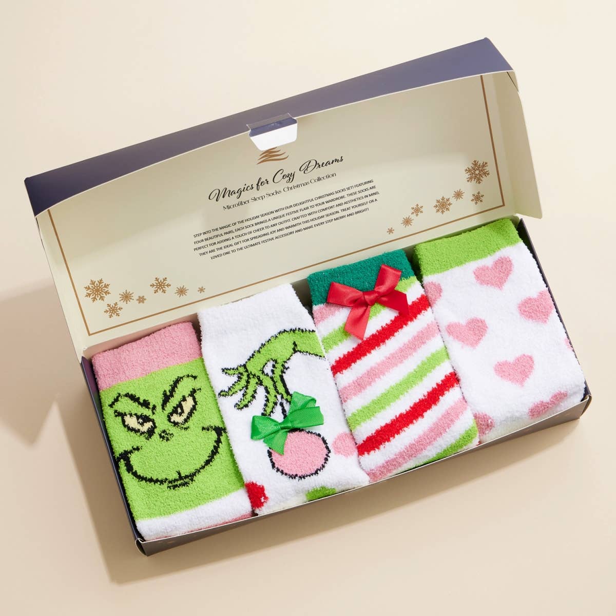 Fuzzy Christmas Socks Gift Set Grinch