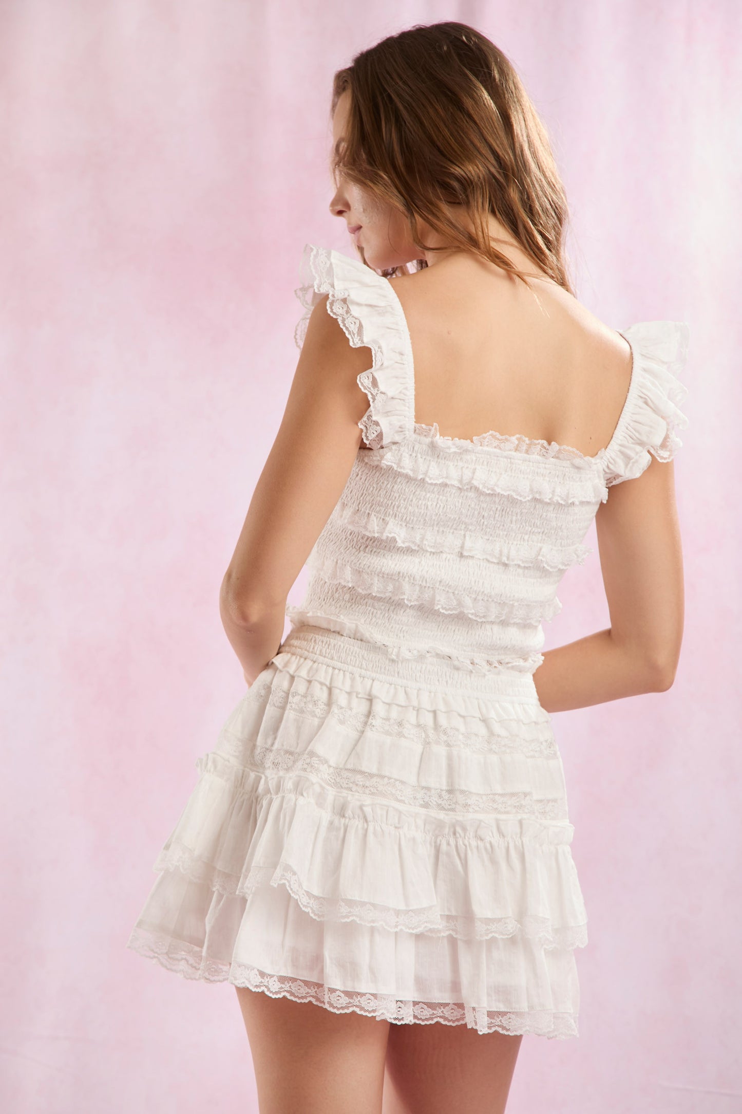 Tiered Ruffle Lace Mini Skirt