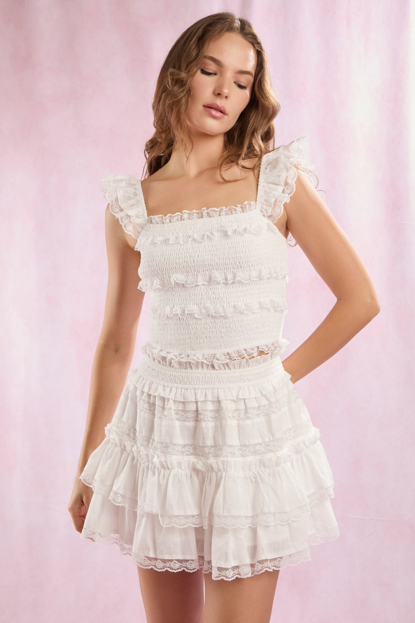 Tiered Ruffle Lace Mini Skirt