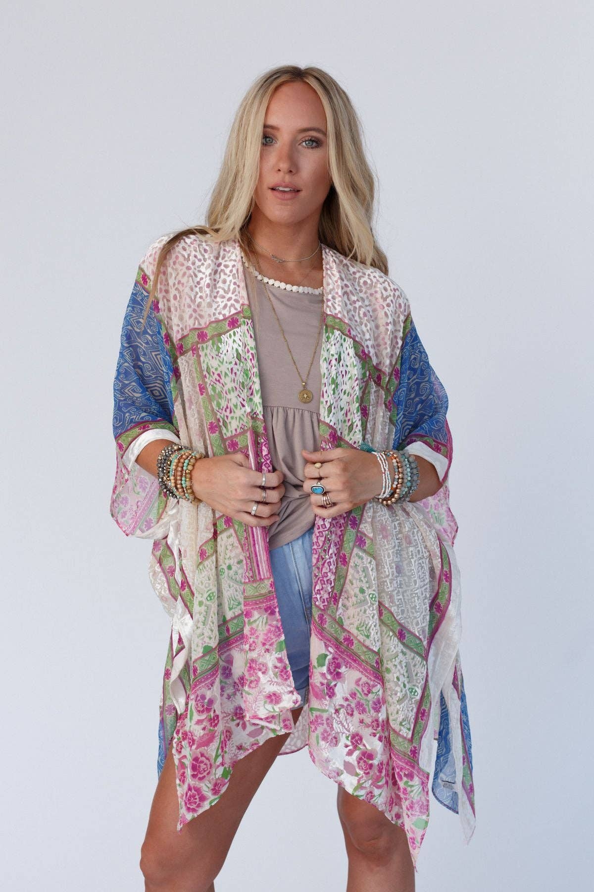 Boho Patchwork Kimono - White