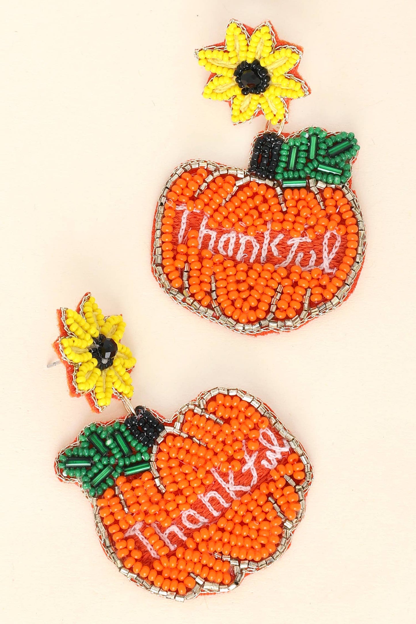 Pumpkin Sunflower Beaded Earrings