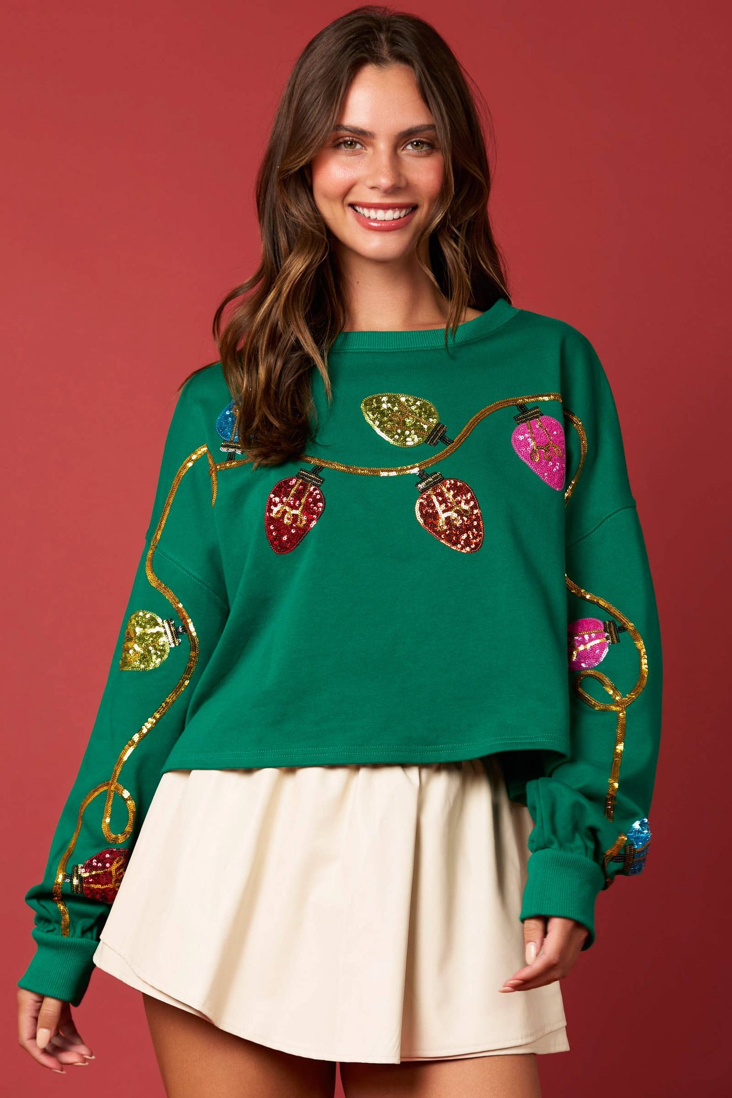 Sequin Christmas Lights Pullover Sweatshirt