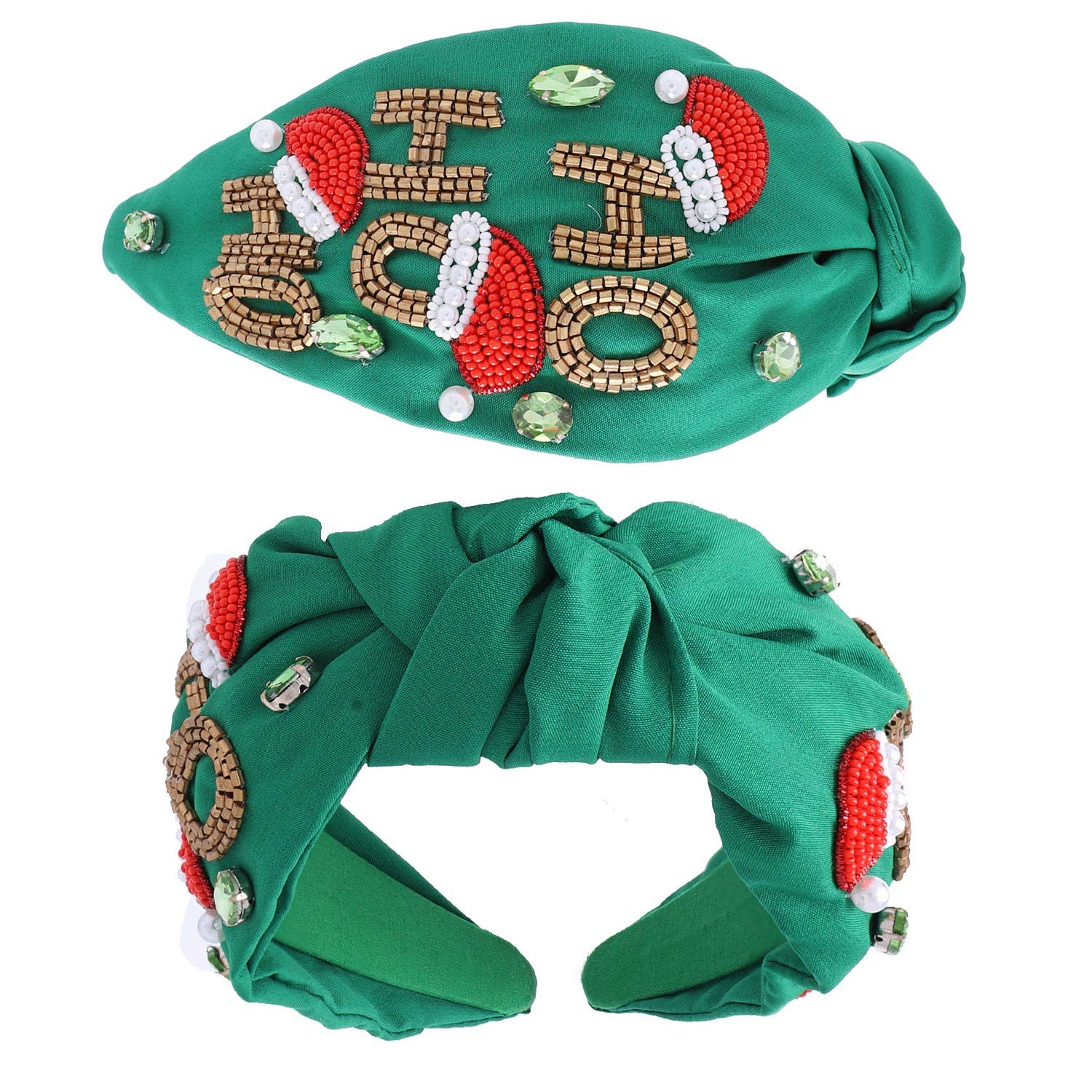 Christmas Jeweled HO HO HO Knotted Headband - Green