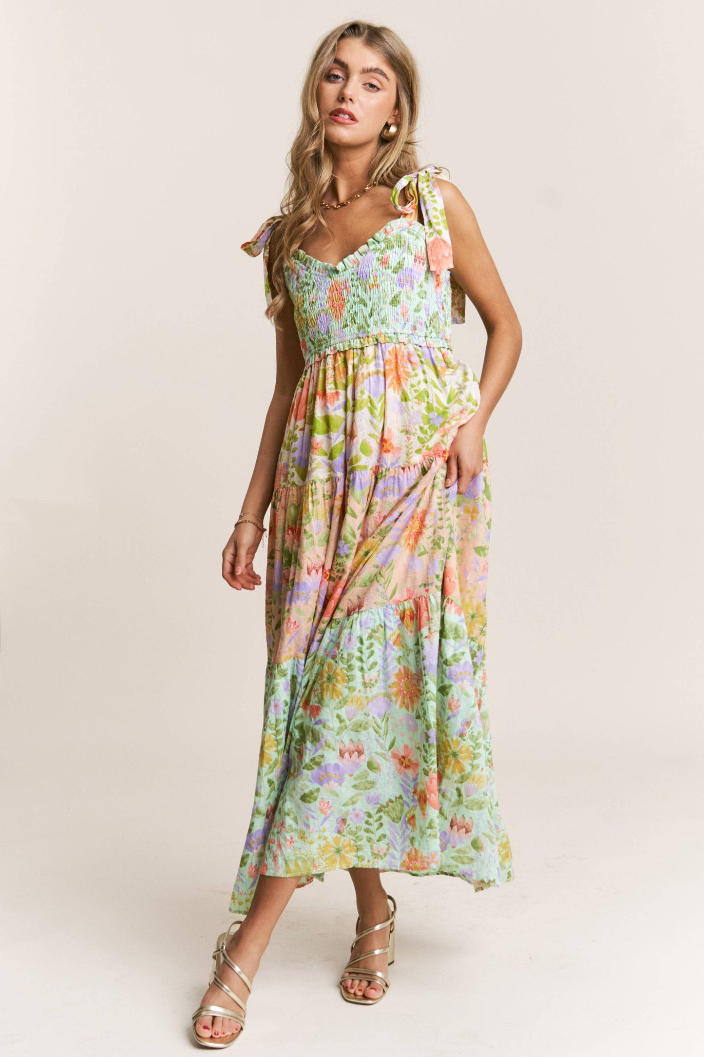 Floral Tiered Bow Maxi Dress