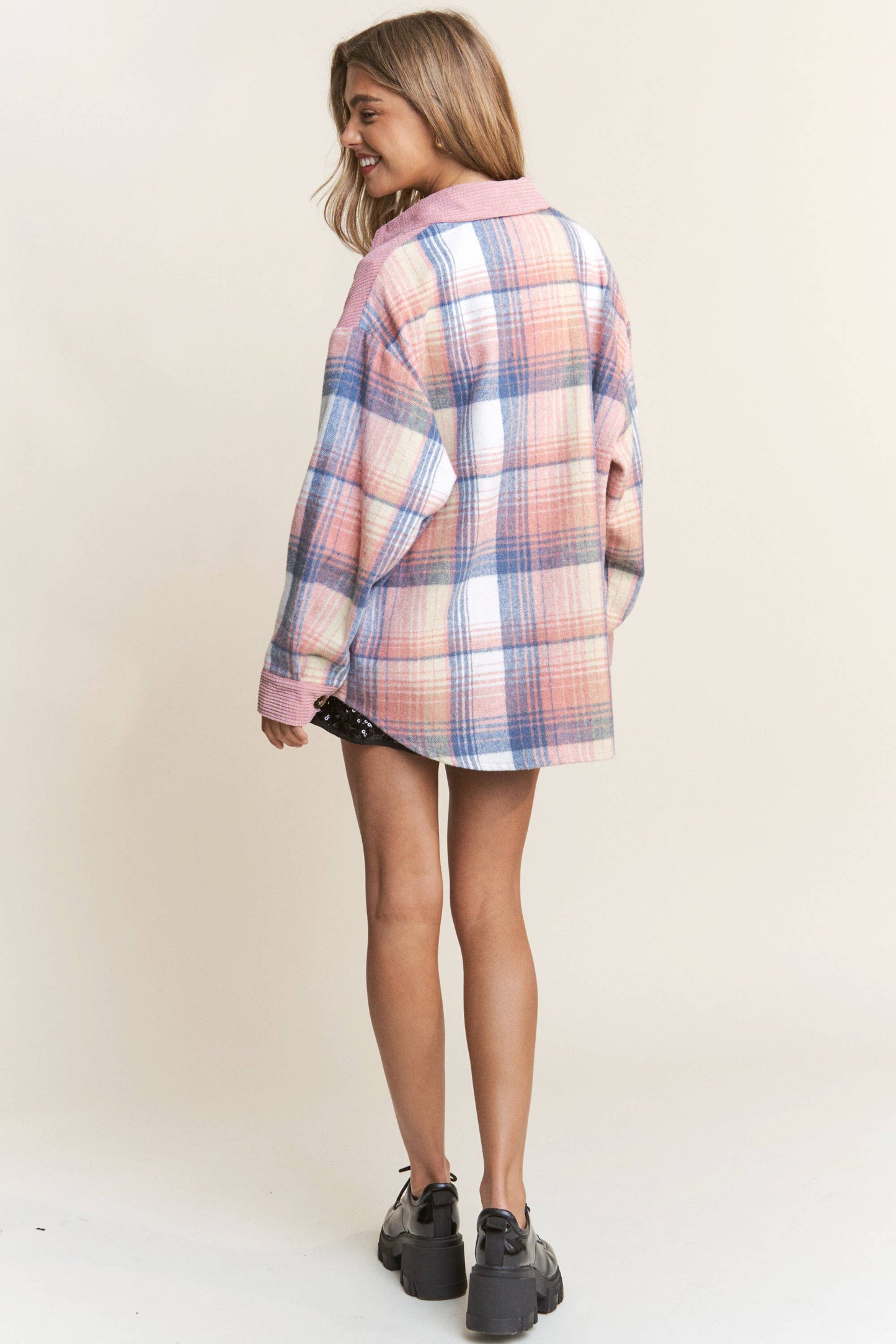 Corduroy Plaid Button Down Shacket