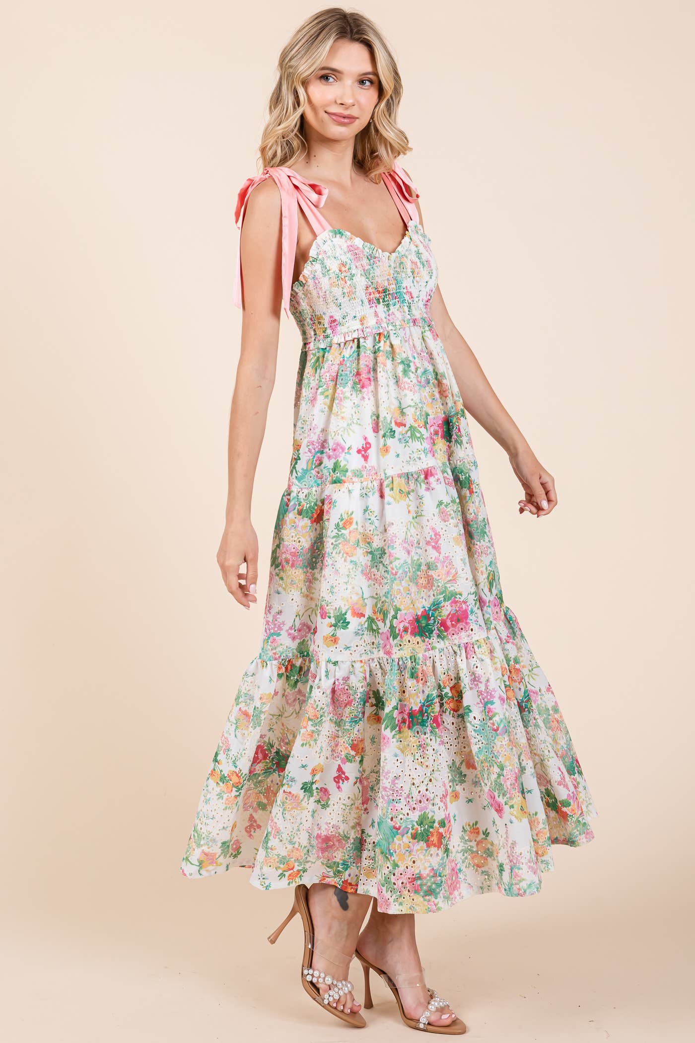 Floral Print Eyelet Maxi Dress