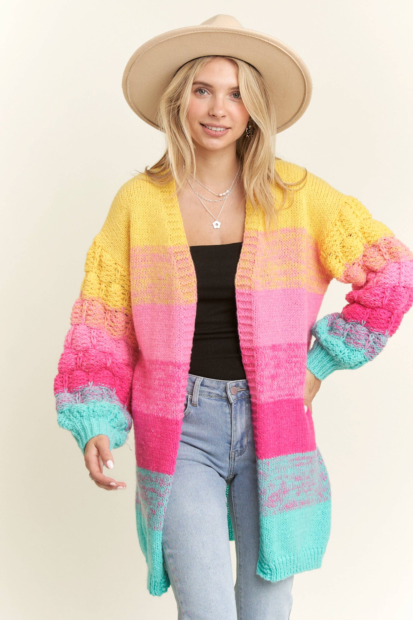 Rainbow Colorblock Cardigan Sweater